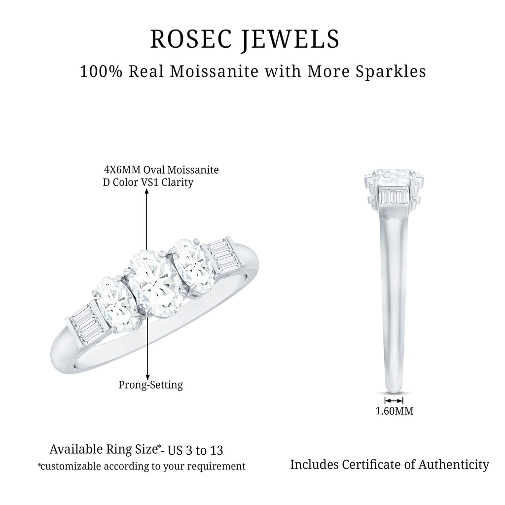 Oval Moissanite Three Stone Anniversary Ring for Women