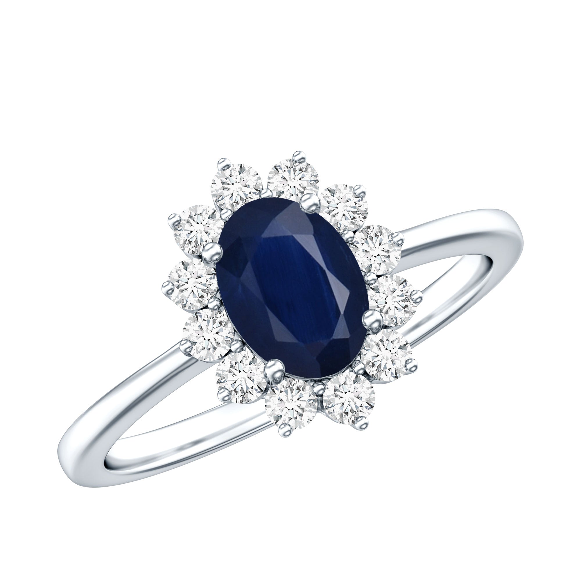 Natural 1 Carat Blue Sapphire Princess Diana Inspired Engagement Ring with Diamonds