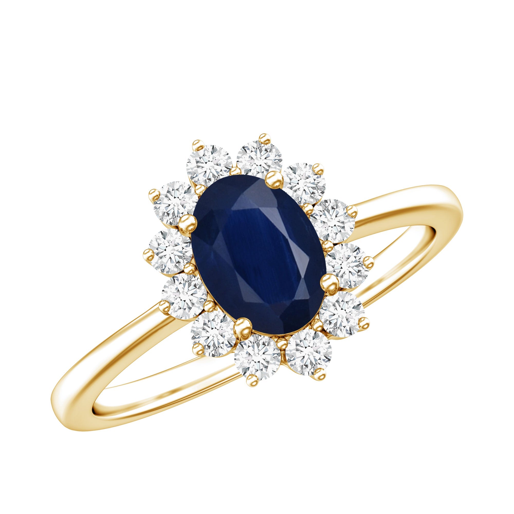Natural 1 Carat Blue Sapphire Princess Diana Inspired Engagement Ring with Diamonds