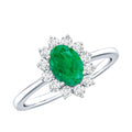 Natural 0.7 Carat Emerald Oval Engagement Ring with Diamond Halo