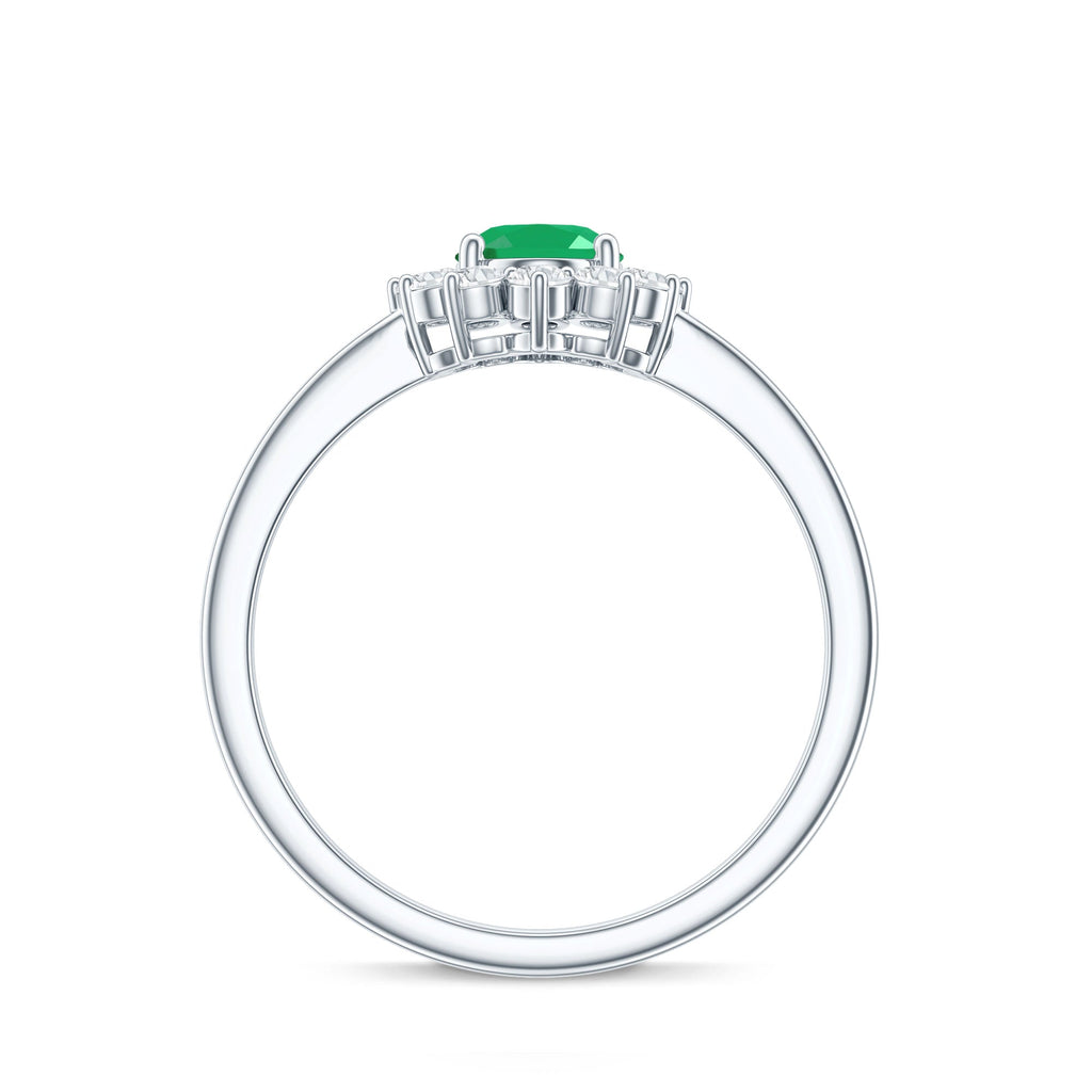 Natural 0.7 Carat Emerald Oval Engagement Ring with Diamond Halo