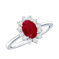 Natural 0.6 Carat Oval Ruby Engagement Ring with Diamond Halo