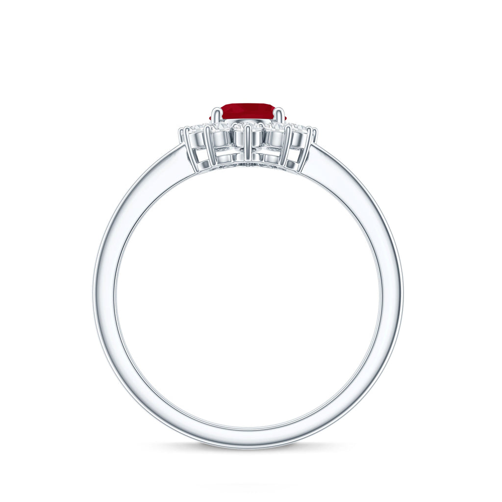 Natural 0.6 Carat Oval Ruby Engagement Ring with Diamond Halo