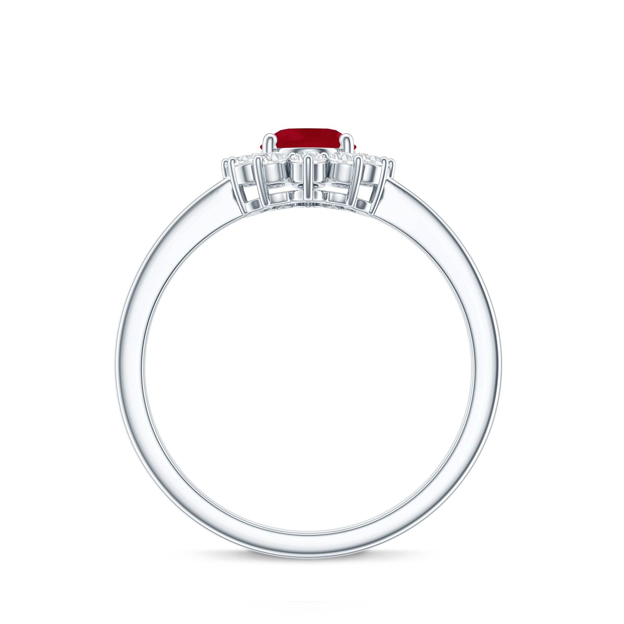 Natural 0.6 Carat Oval Ruby Engagement Ring with Diamond Halo