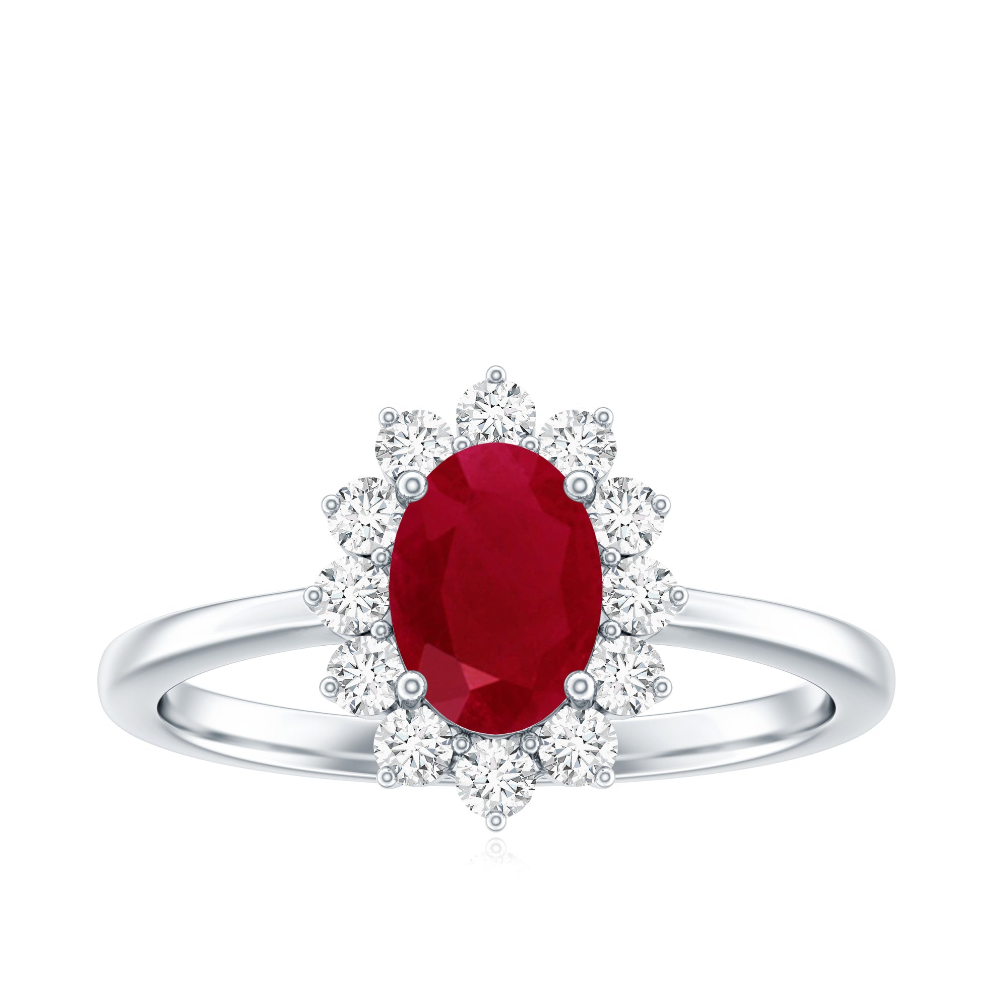 Natural 0.6 Carat Oval Ruby Engagement Ring with Diamond Halo