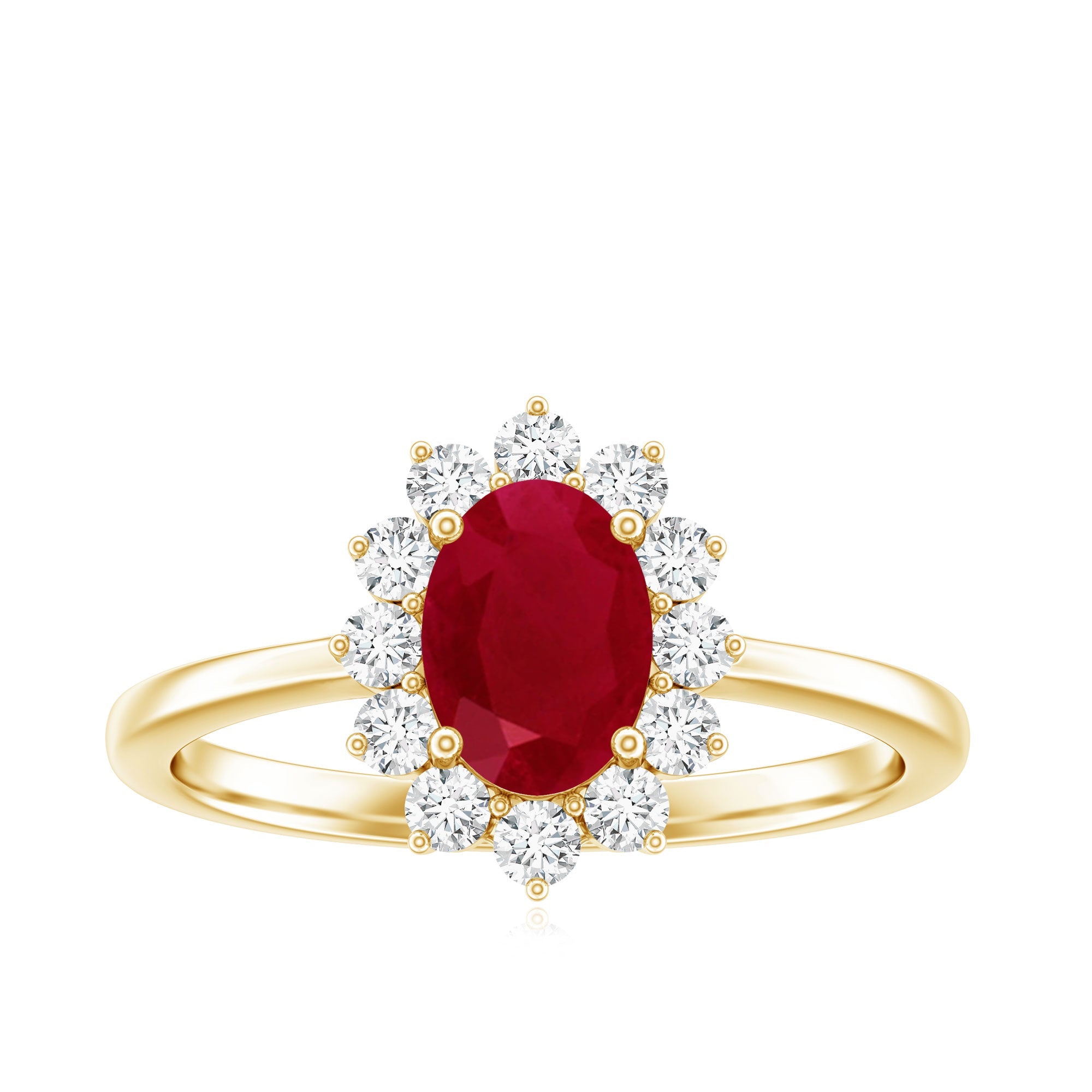 Natural 0.6 Carat Oval Ruby Engagement Ring with Diamond Halo