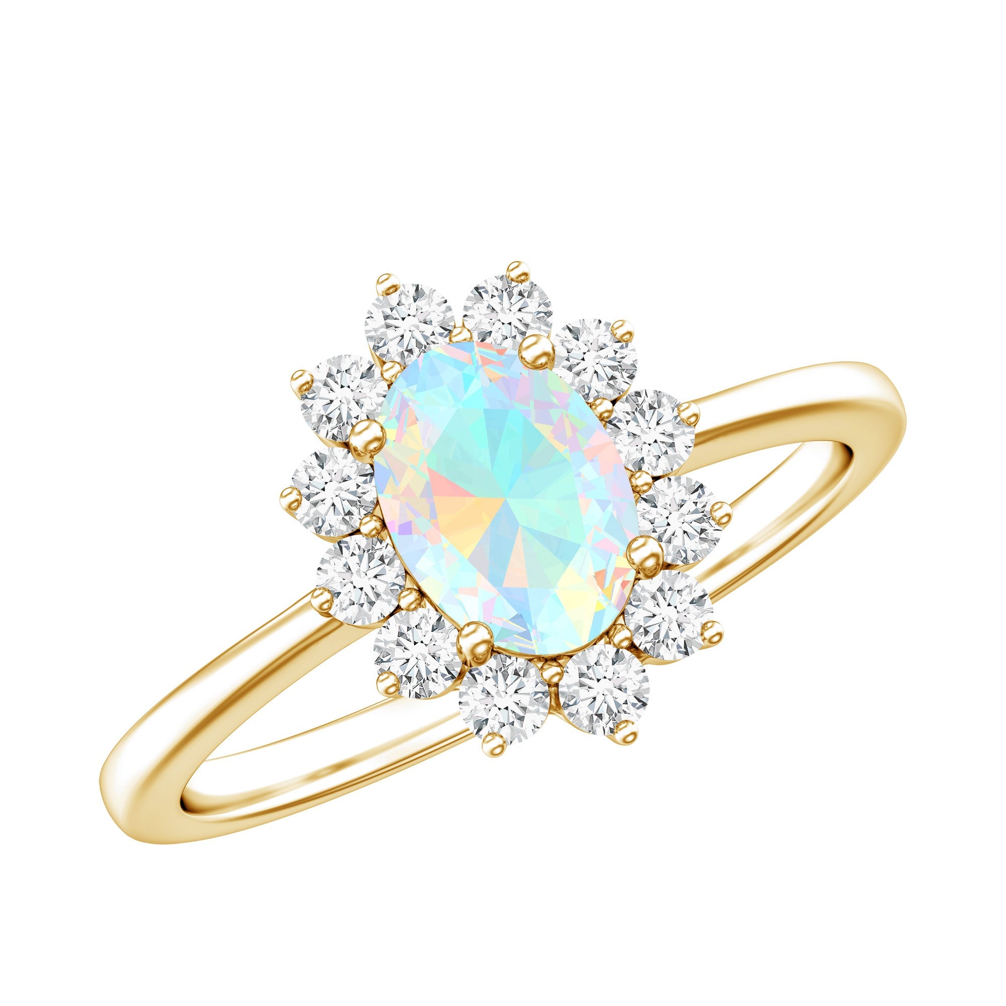 Certified Real Ethiopian Opal Oval Engagement Ring with Diamond Halo
