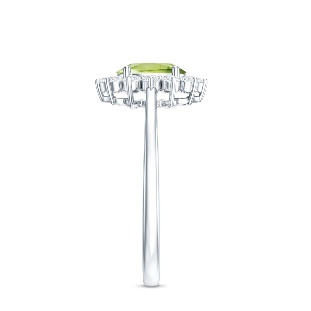 Real 1 Carat Peridot Oval Engagement Ring with Diamond Halo