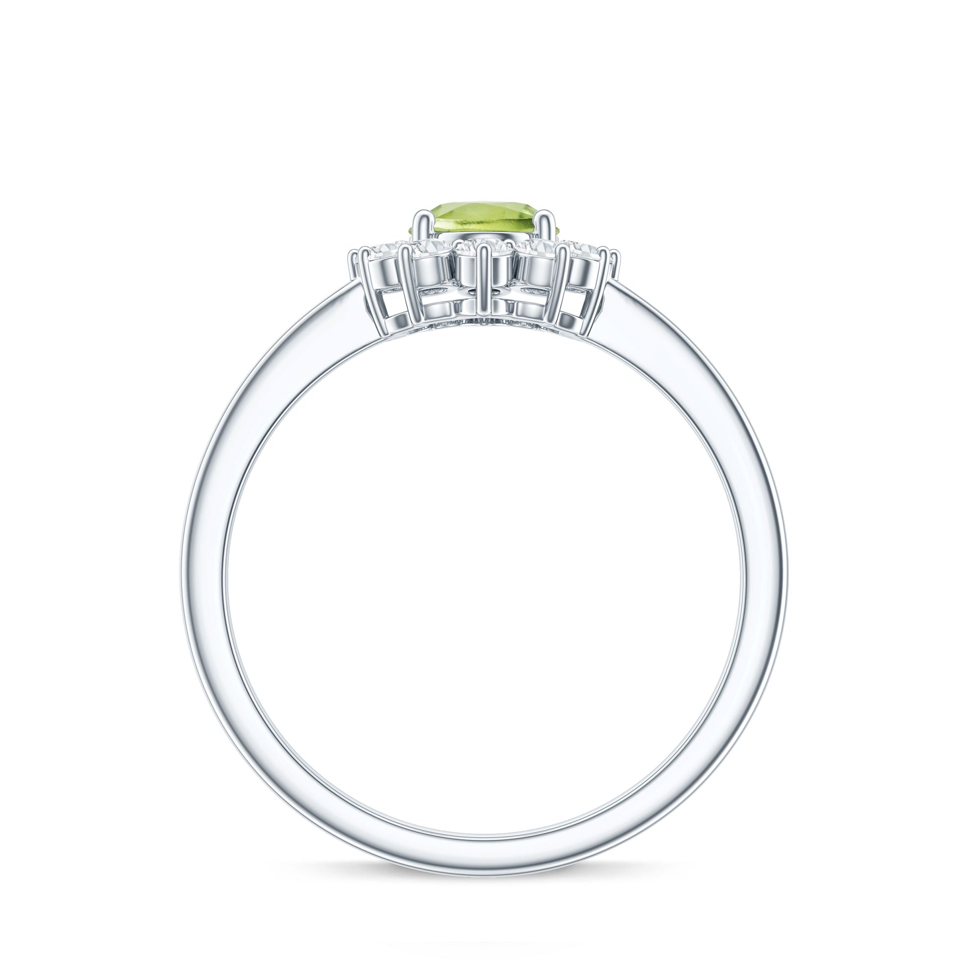 Real 1 Carat Peridot Oval Engagement Ring with Diamond Halo