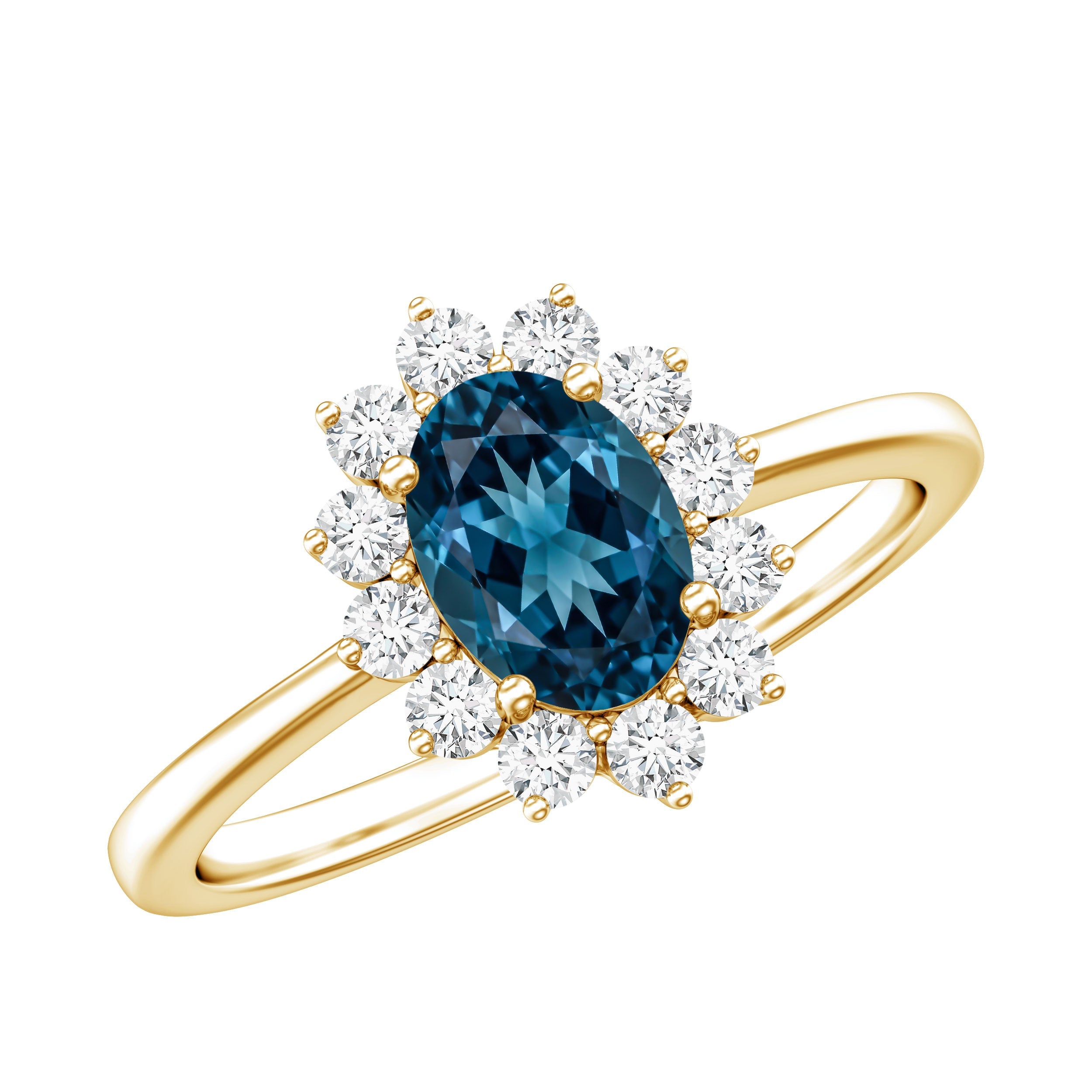 Real 1 Carat London Blue Topaz Princess Diana Inspired Engagement Ring with Diamond