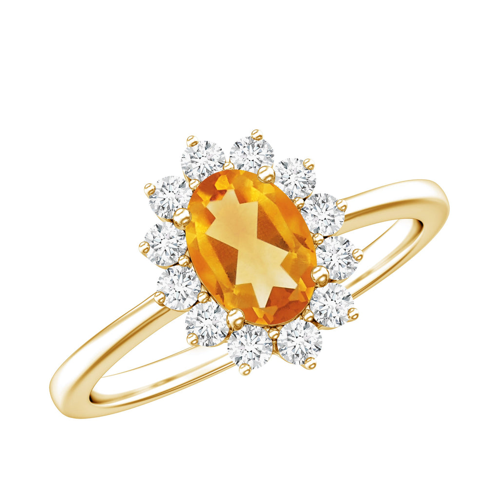 Real 1 Carat Citrine Oval Shape Engagement Ring with Diamond Halo