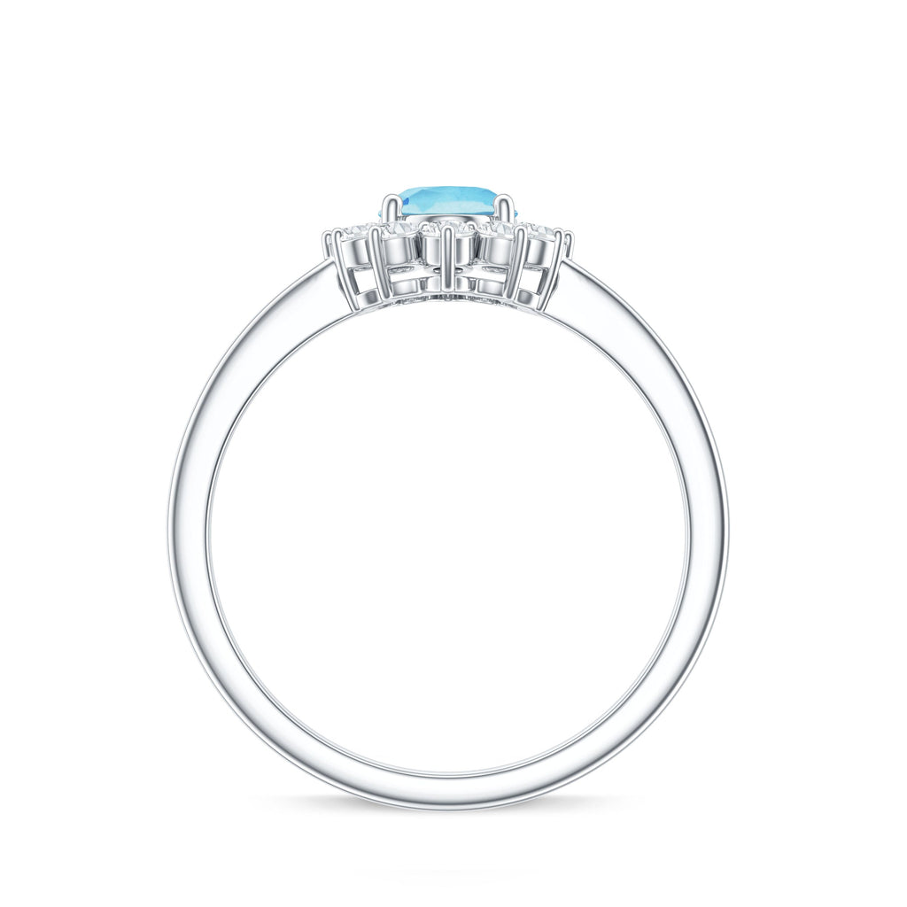 Natural 1 Carat Aquamarine Oval Engagement Ring with Diamond Halo