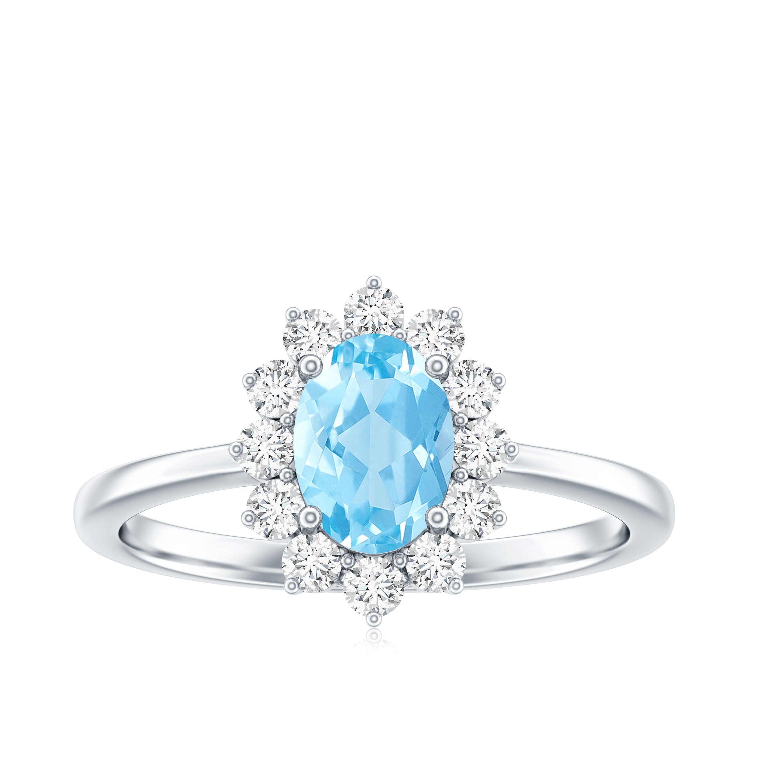 Natural 1 Carat Aquamarine Oval Engagement Ring with Diamond Halo