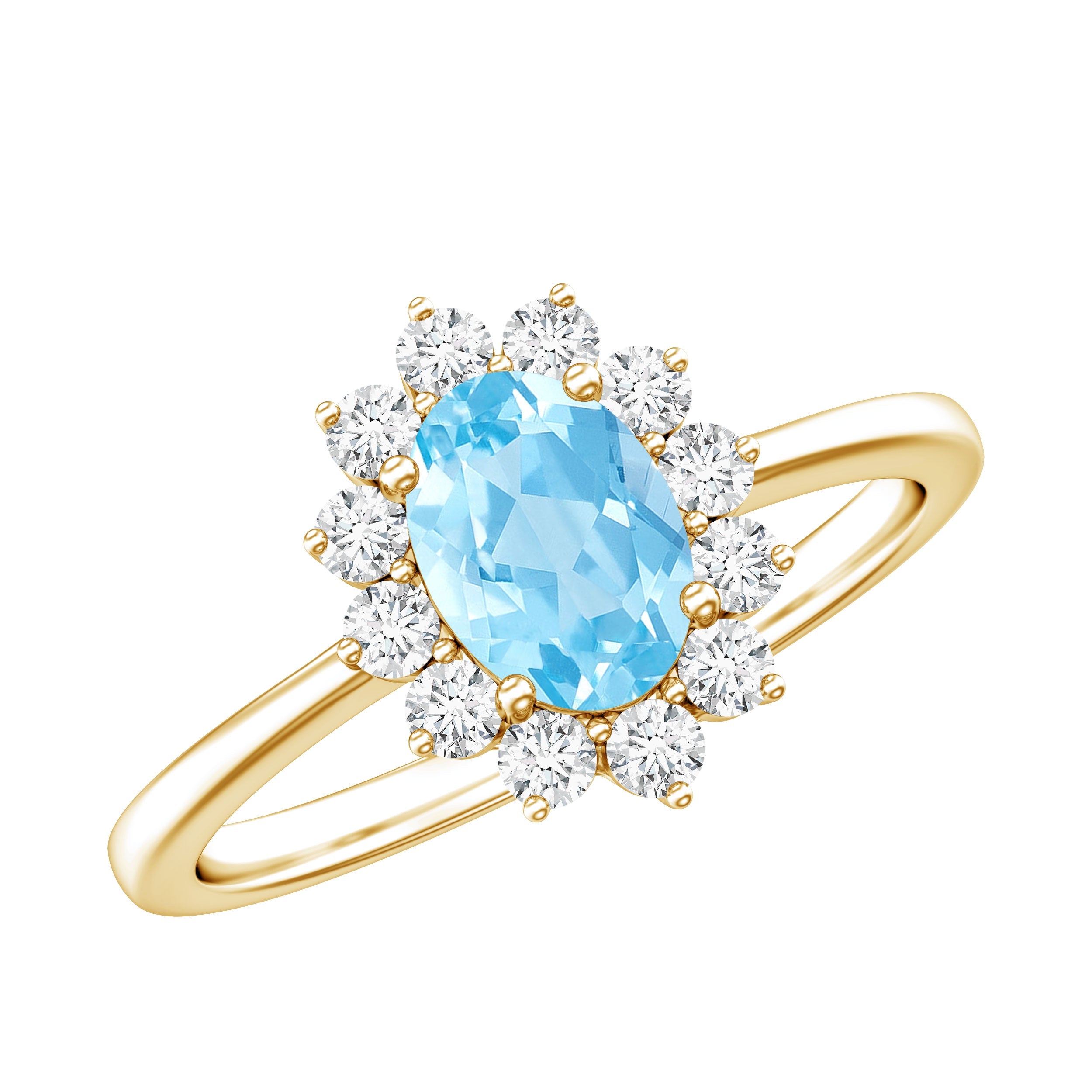 Natural 1 Carat Aquamarine Oval Engagement Ring with Diamond Halo