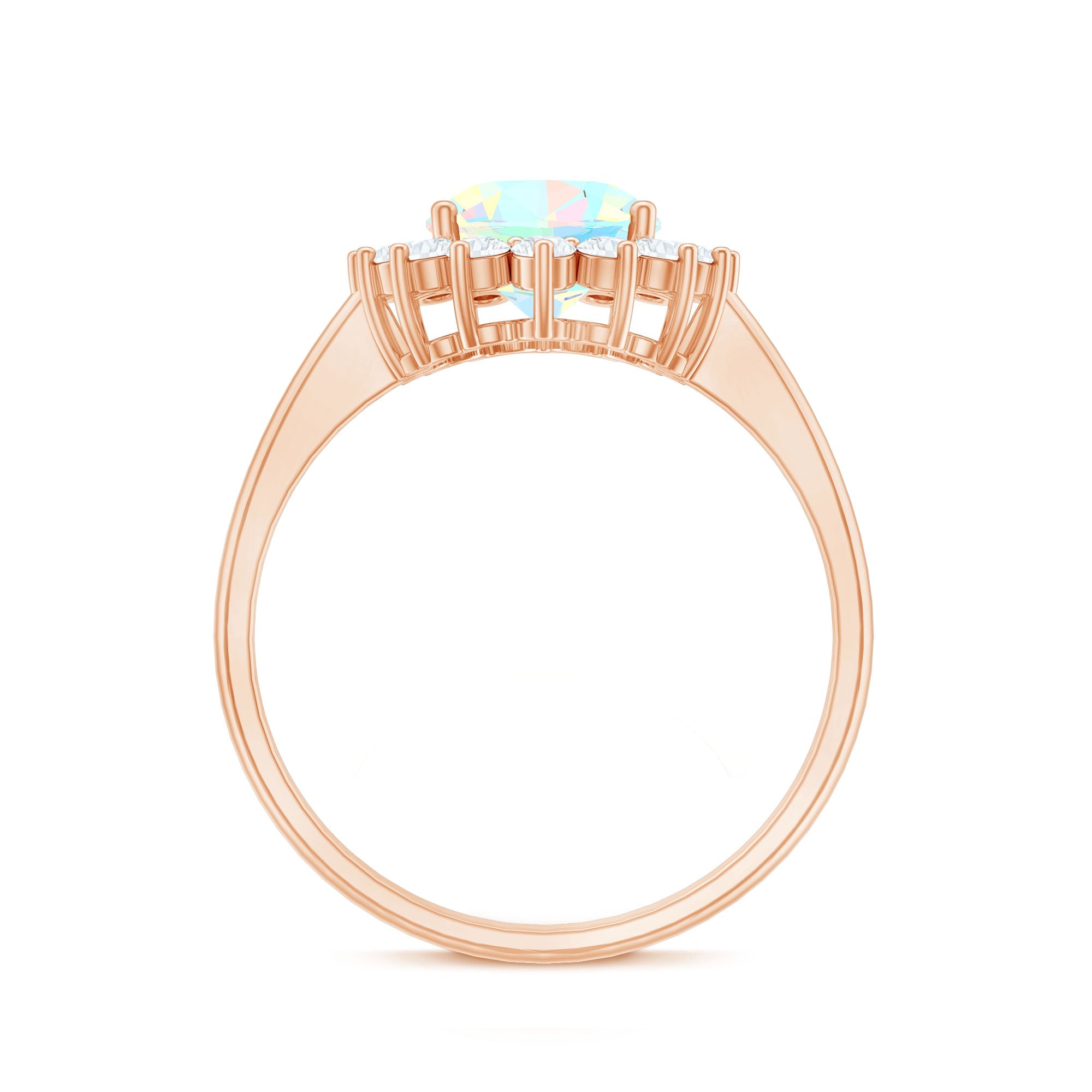 Natural 1.3 Carat Ethiopian Rainbow Opal Oval Engagement Ring with Diamond Halo