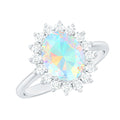 Natural 1.3 Carat Ethiopian Rainbow Opal Oval Engagement Ring with Diamond Halo