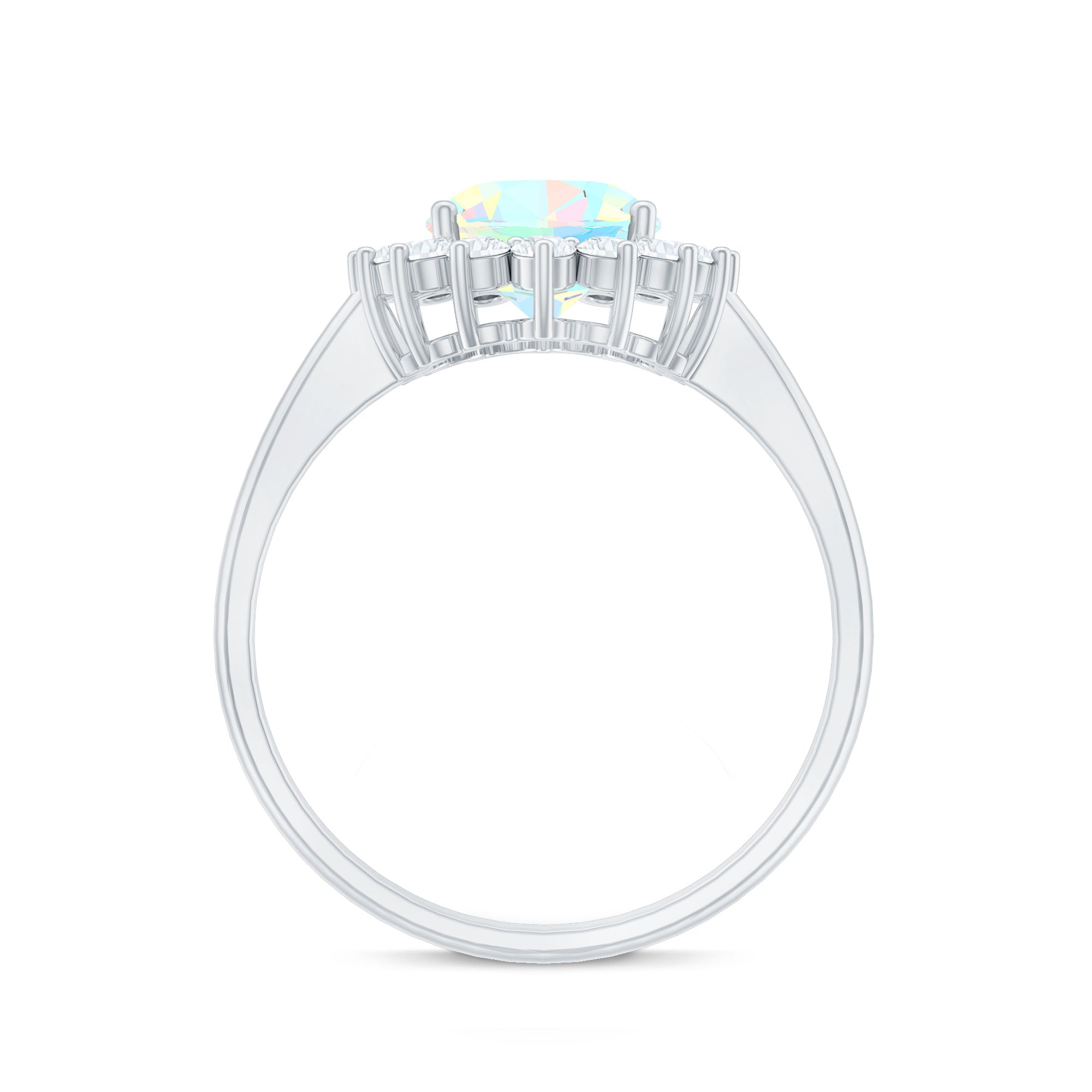 Natural 1.3 Carat Ethiopian Rainbow Opal Oval Engagement Ring with Diamond Halo