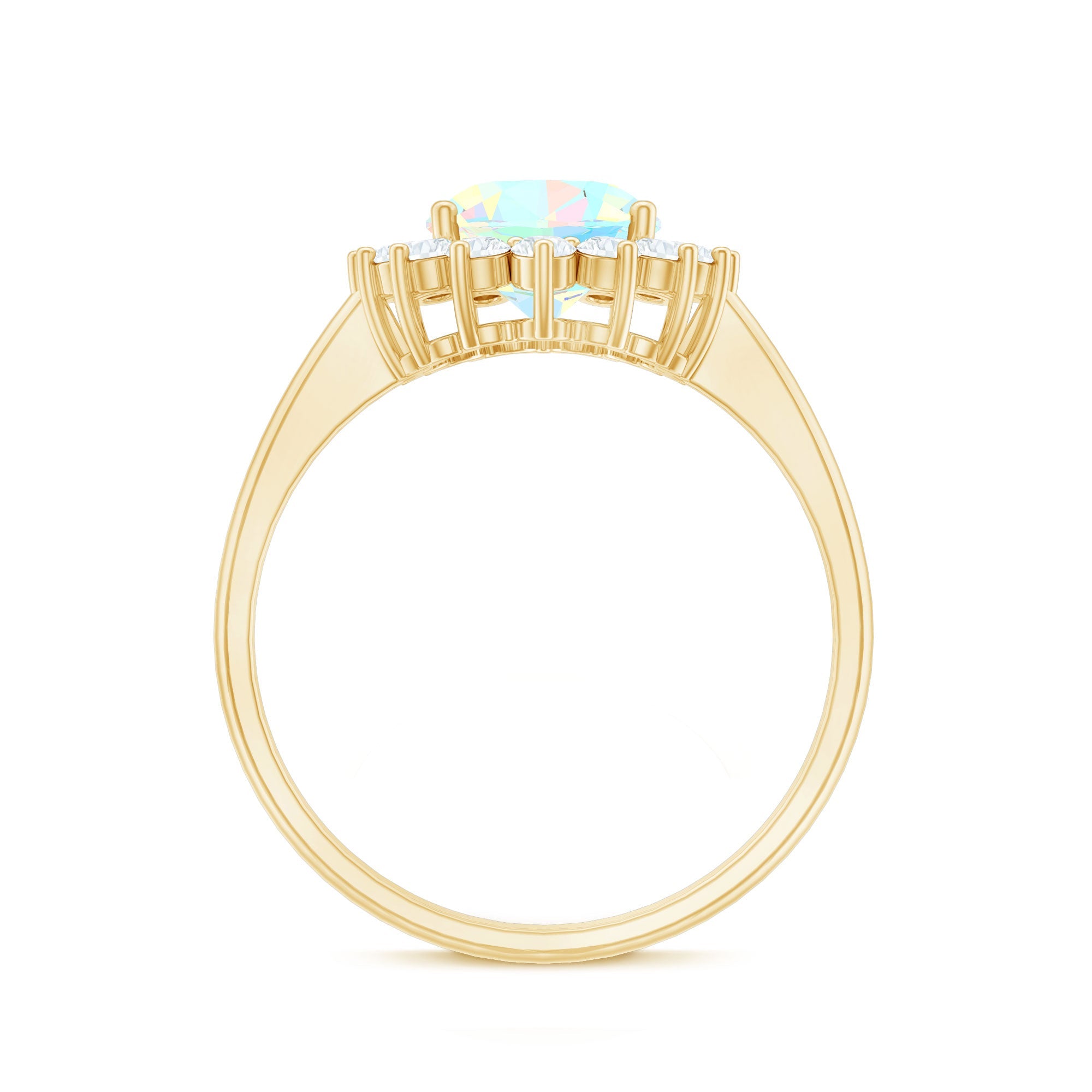 Natural 1.3 Carat Ethiopian Rainbow Opal Oval Engagement Ring with Diamond Halo
