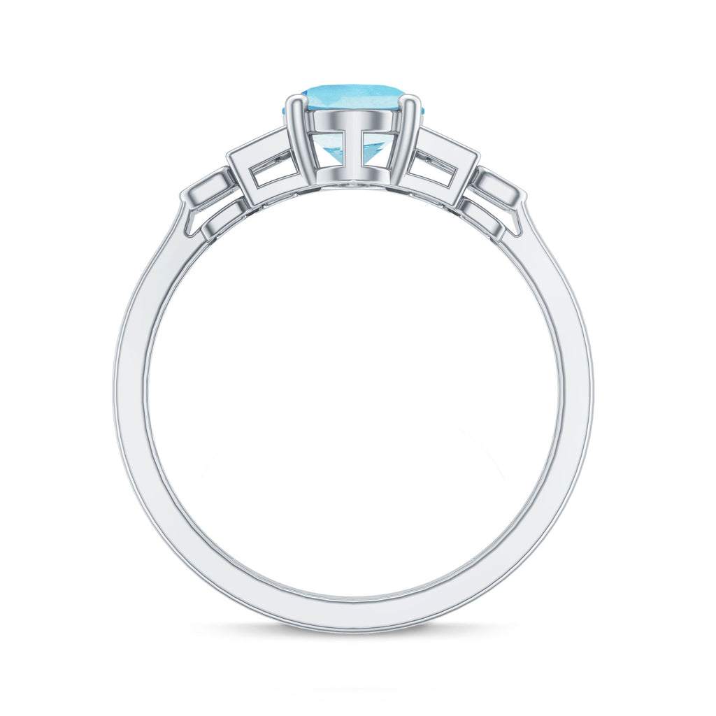 Real 1 Carat Aquamarine Statement Engagement Ring with Diamond