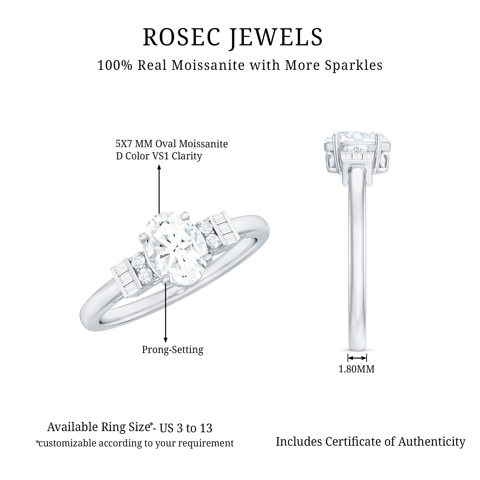 Oval Shaped Moissanite Engagement Ring with Certificate