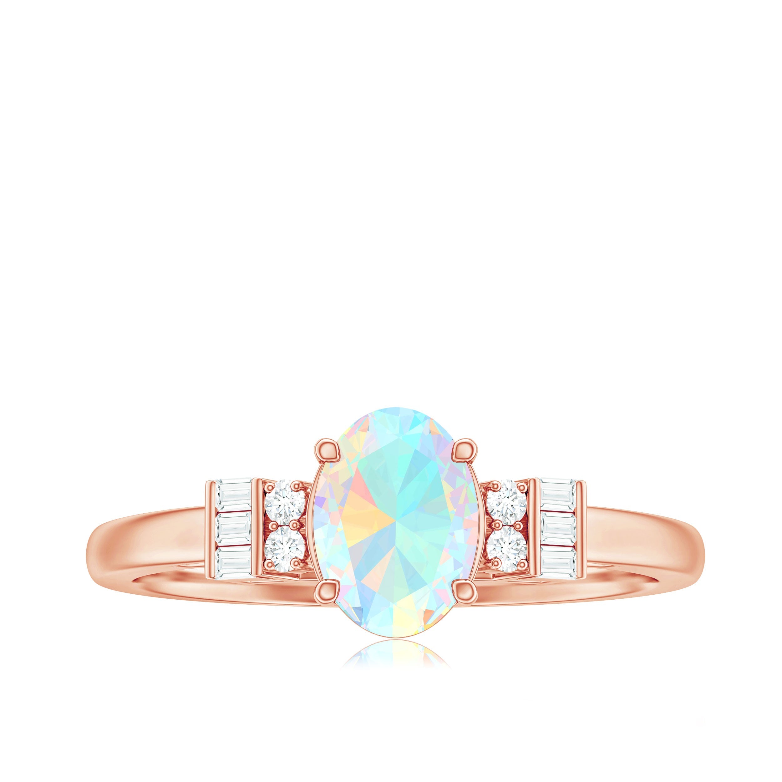 Certified Real 0.9 Carat Opalescent Oval Engagement Ring with Diamond
