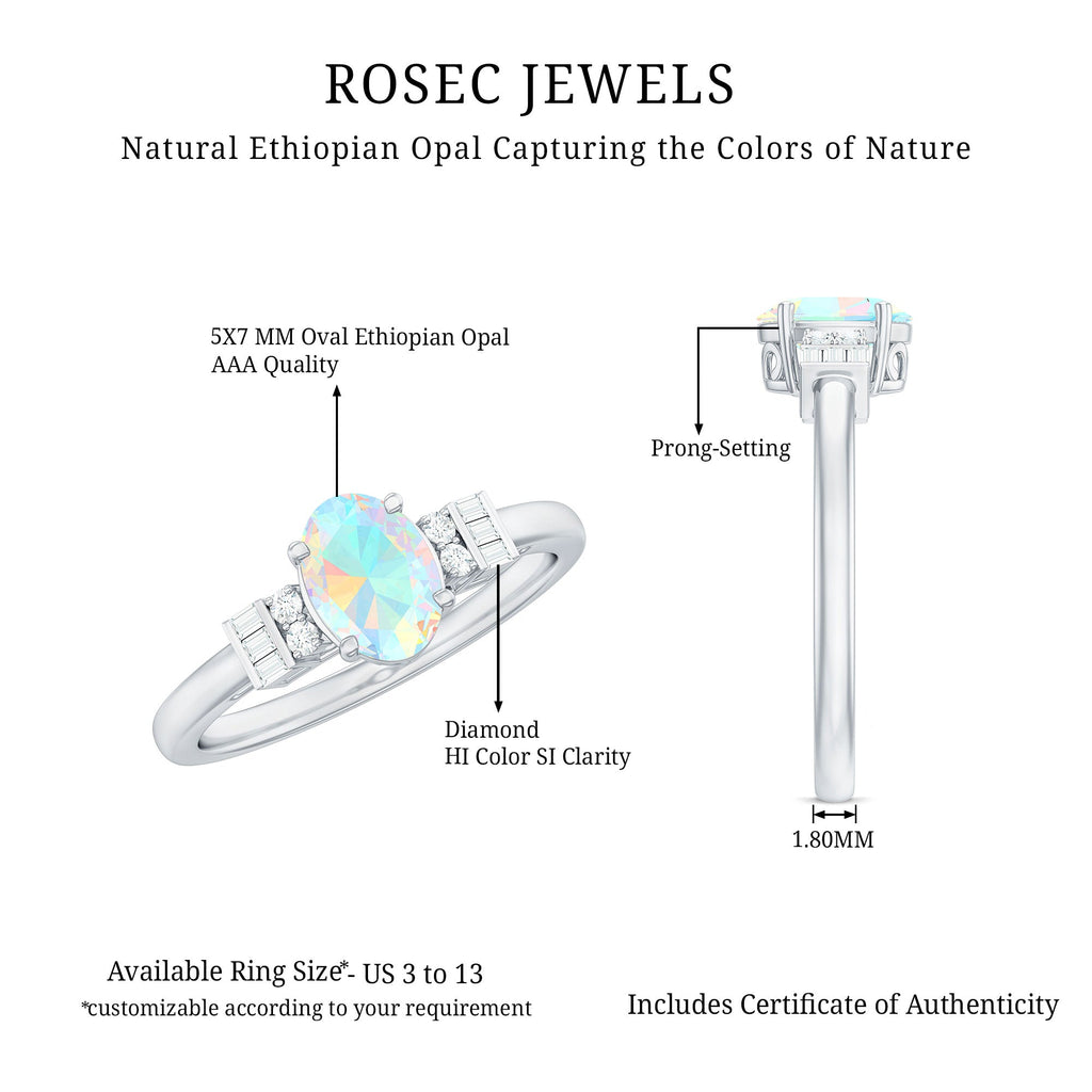 Certified Real 0.9 Carat Opalescent Oval Engagement Ring with Diamond