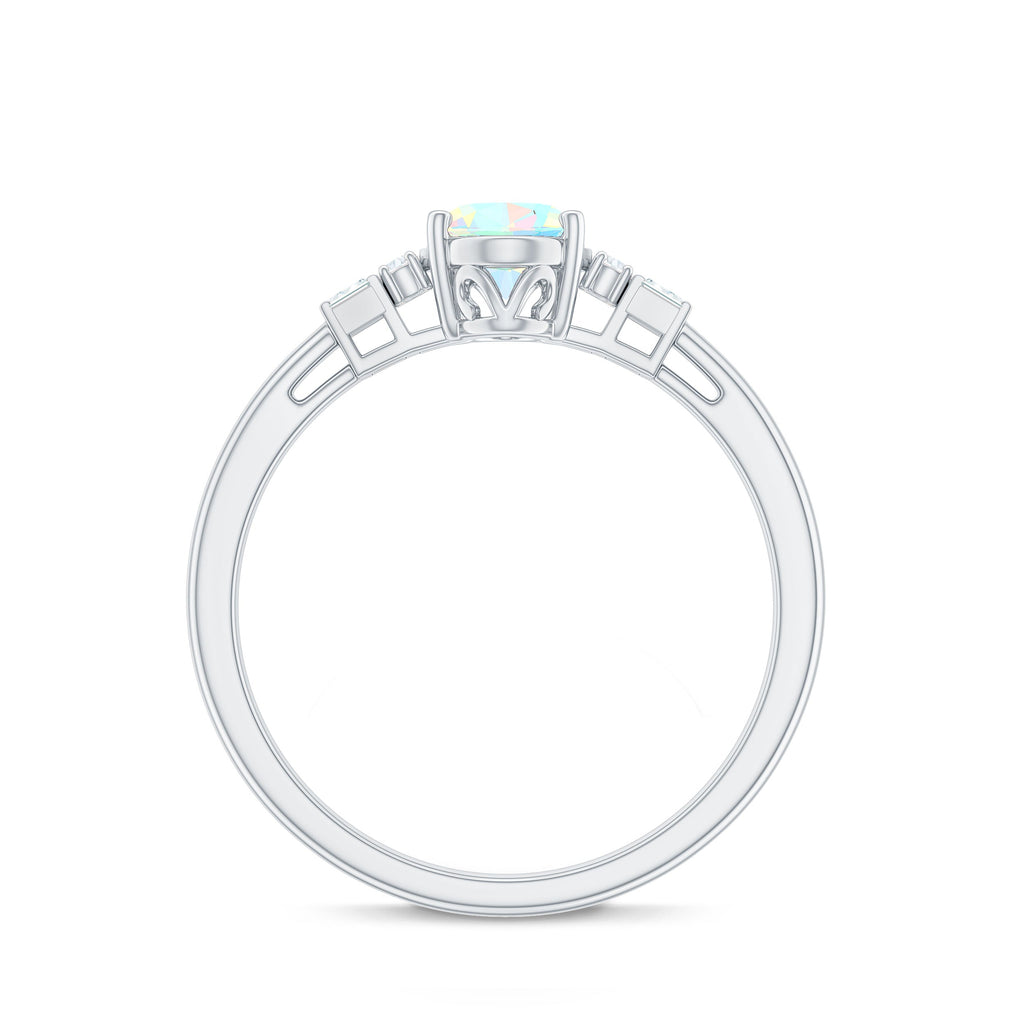 Certified Real 0.9 Carat Opalescent Oval Engagement Ring with Diamond