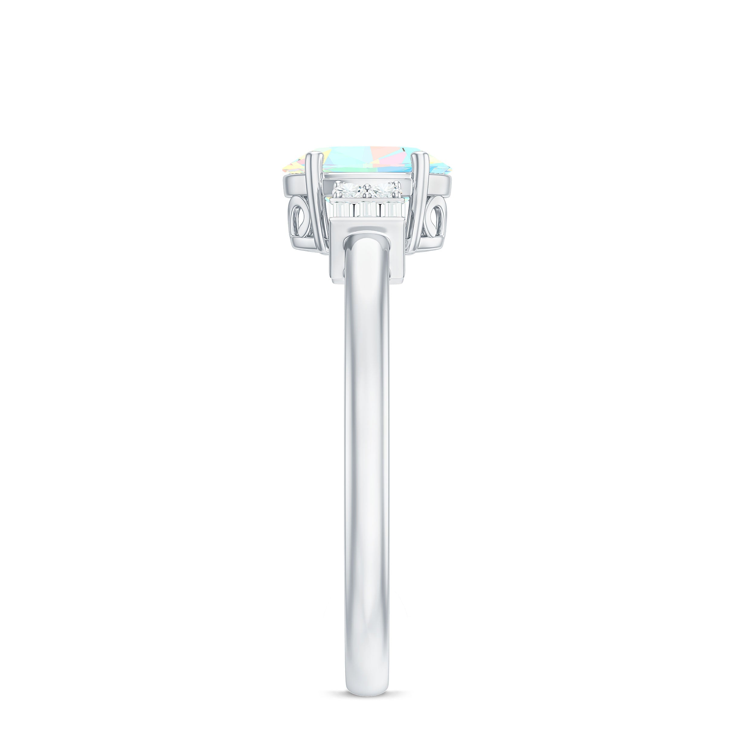 Certified Real 0.9 Carat Opalescent Oval Engagement Ring with Diamond