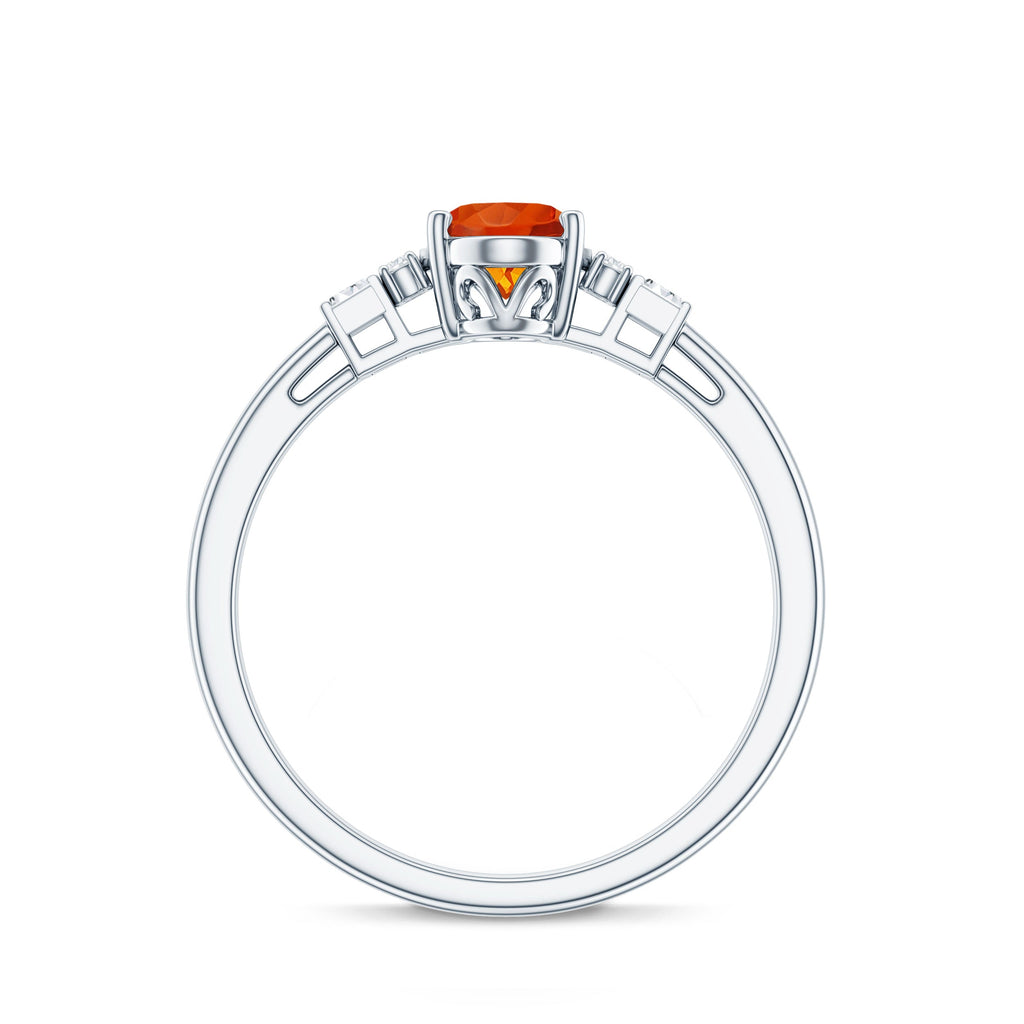 0.6 Carat Natural Oval Cut Fire Opal Classic Engagement Ring with Diamond