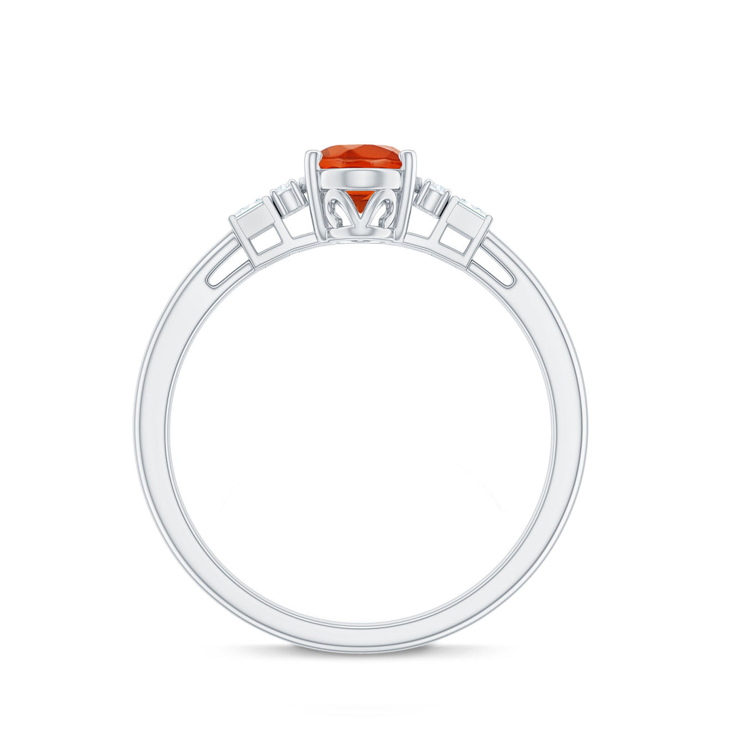 0.6 Carat Natural Oval Cut Fire Opal Classic Engagement Ring with Diamond