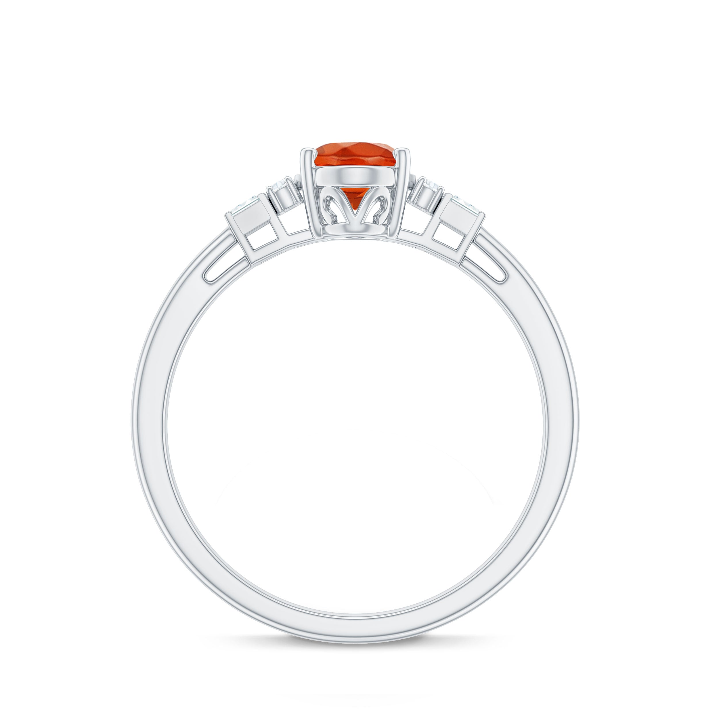 0.6 Carat Natural Oval Cut Fire Opal Classic Engagement Ring with Diamond