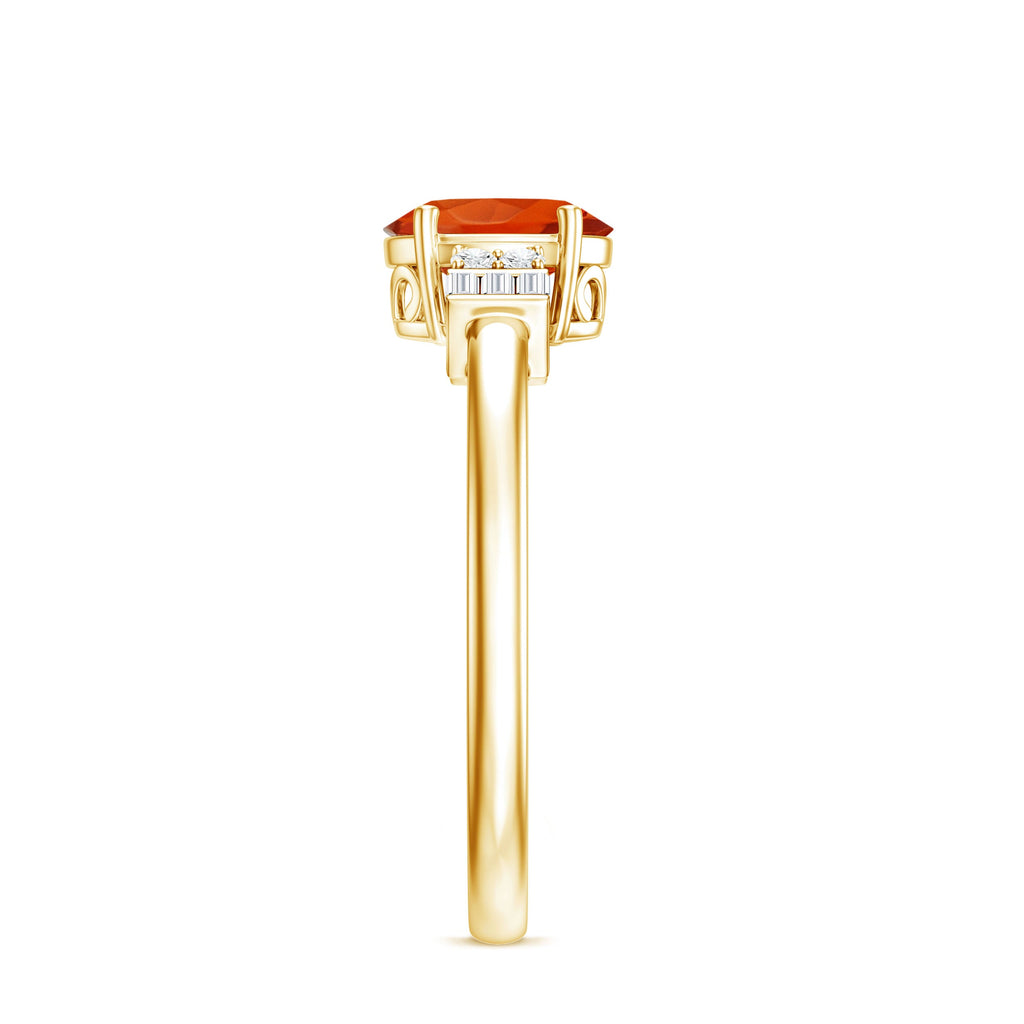 0.6 Carat Natural Oval Cut Fire Opal Classic Engagement Ring with Diamond