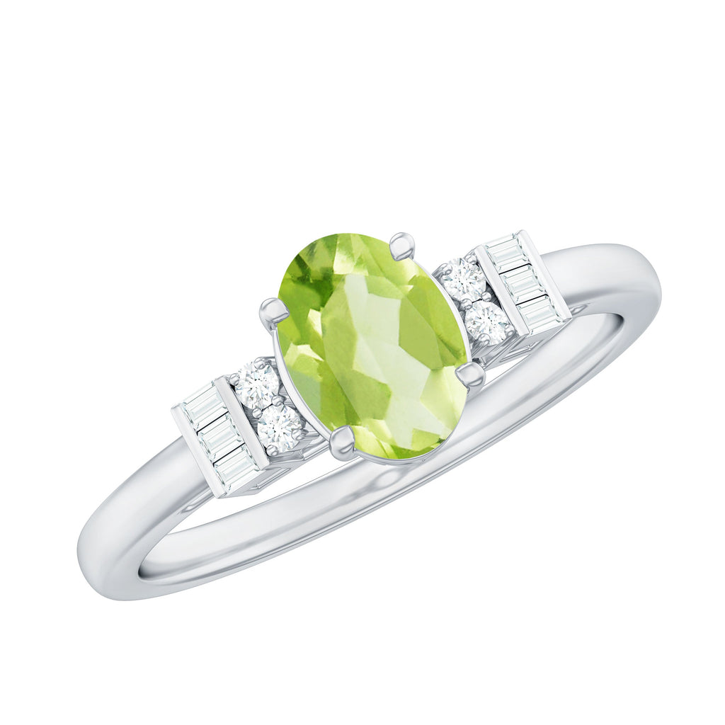 Genuine 1 Carat Peridot Oval Engagement Ring with Diamond