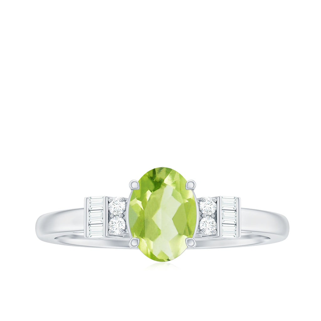 Genuine 1 Carat Peridot Oval Engagement Ring with Diamond