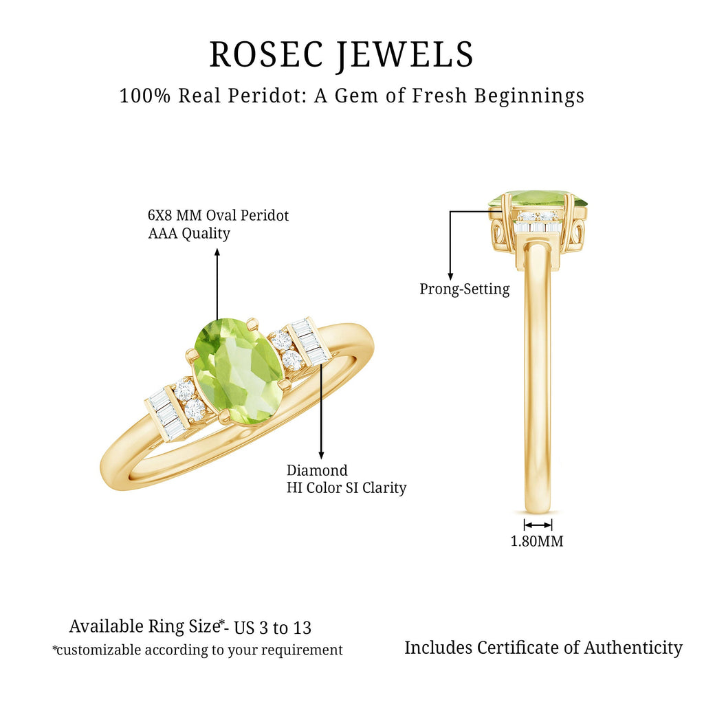 Genuine 1 Carat Peridot Oval Engagement Ring with Diamond
