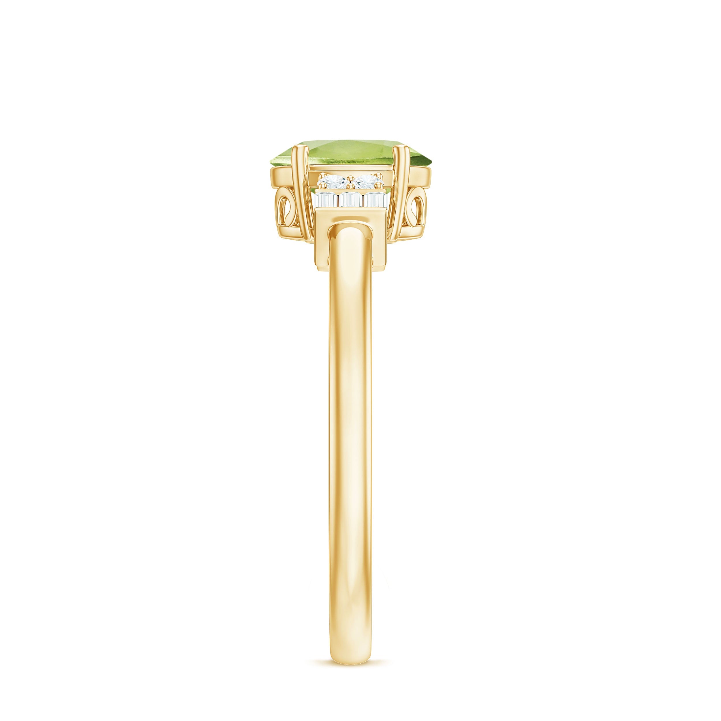 Genuine 1 Carat Peridot Oval Engagement Ring with Diamond