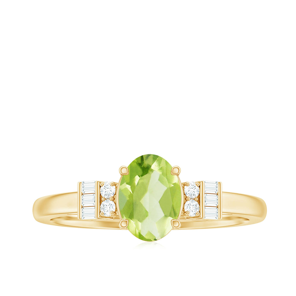 Genuine 1 Carat Peridot Oval Engagement Ring with Diamond
