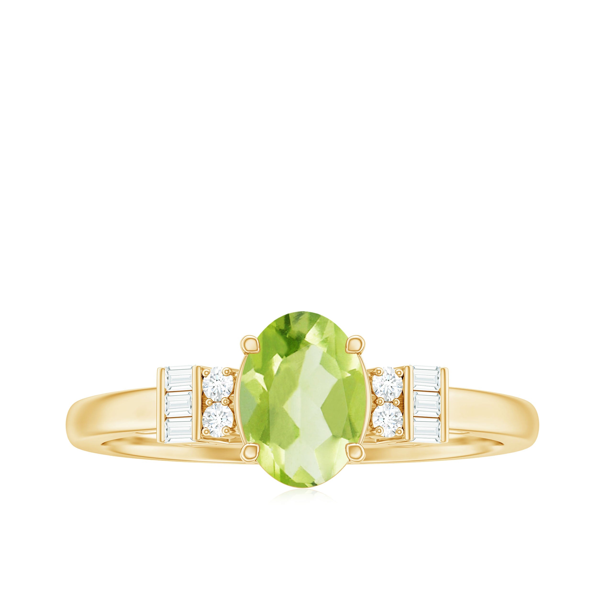 Genuine 1 Carat Peridot Oval Engagement Ring with Diamond