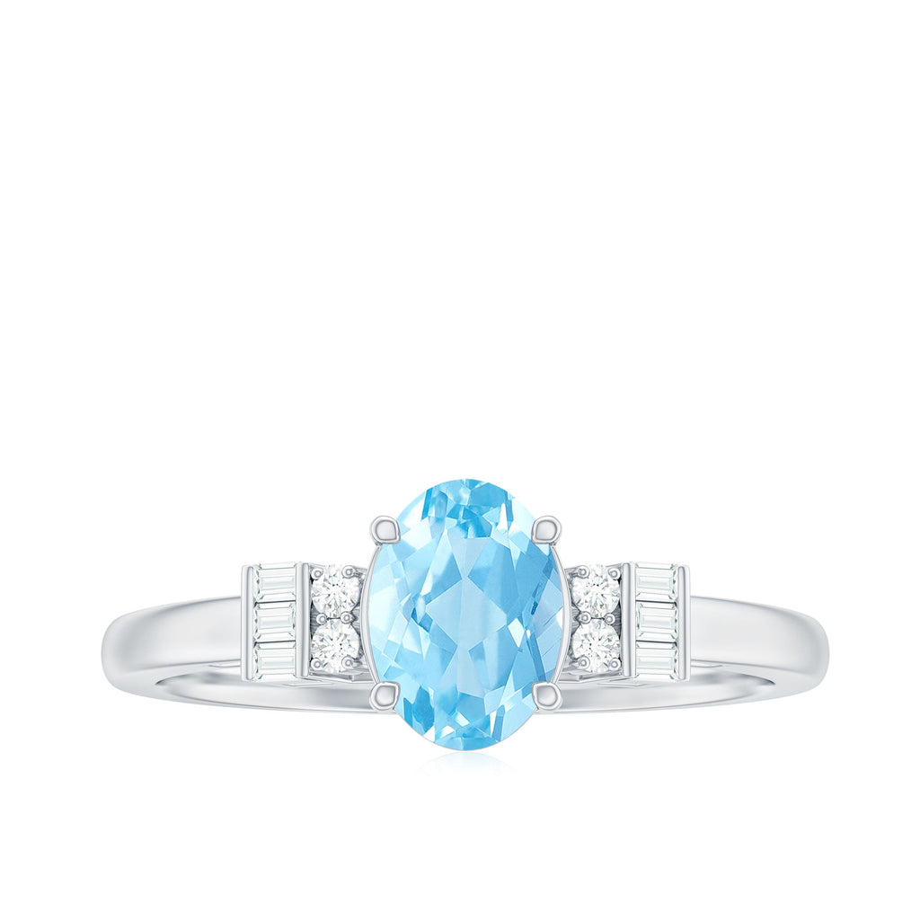 Oval Cut Aquamarine Classic Engagement Ring with Diamond