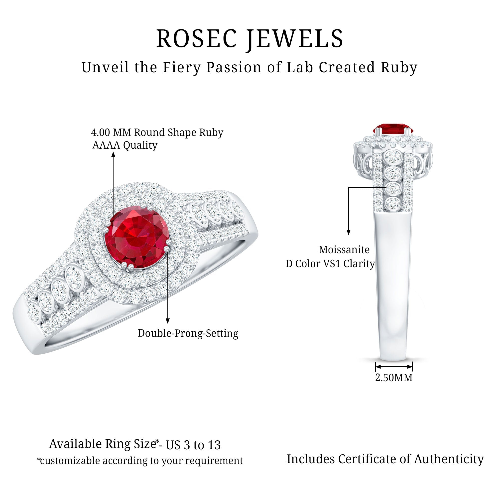 Antique Style Lab Ruby and Moissanite Double Halo Engagement Ring
