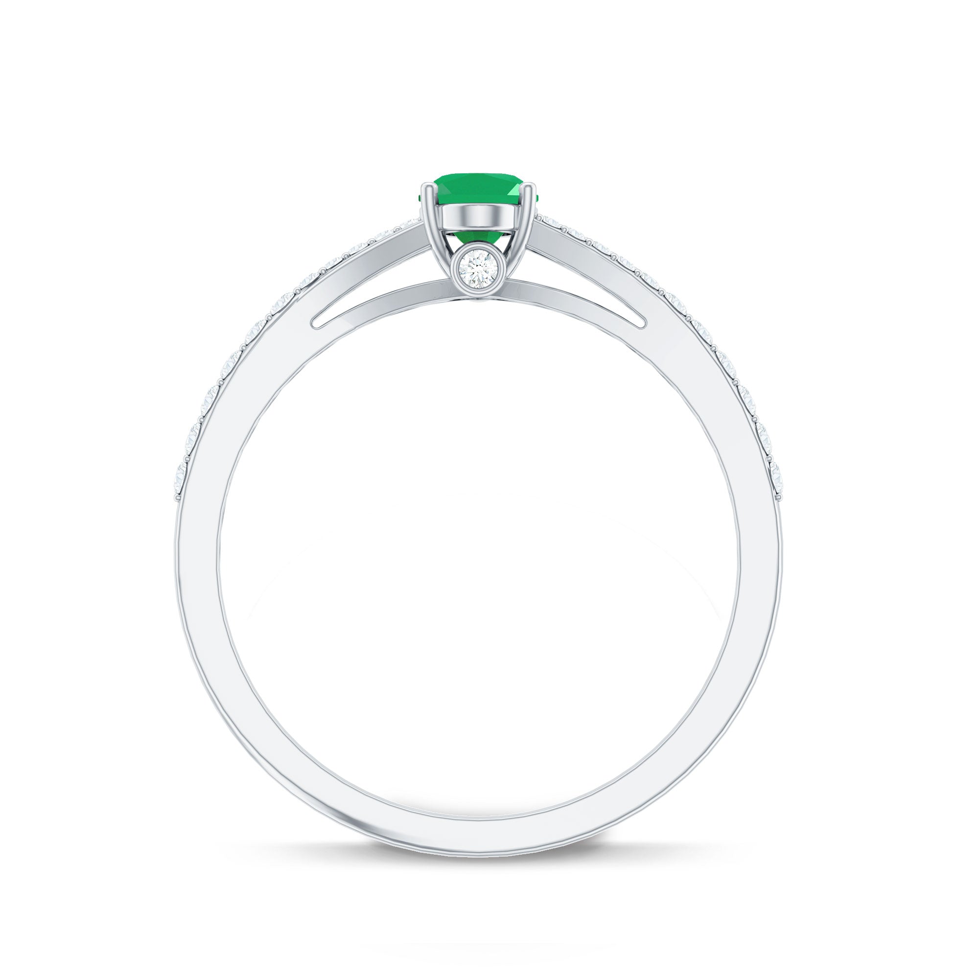 Natural Oval Emerald Promise Ring with Diamond Split Shank