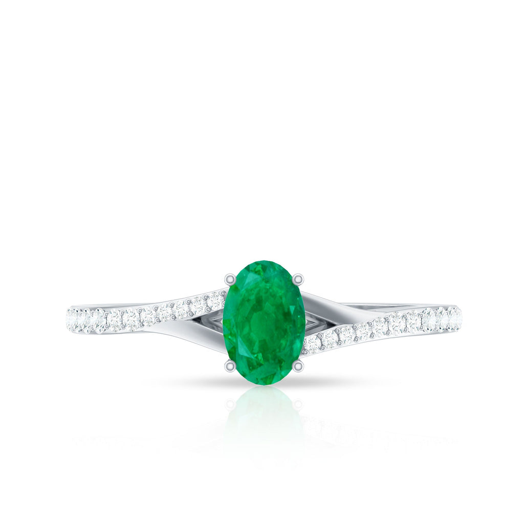 Natural Oval Emerald Promise Ring with Diamond Split Shank