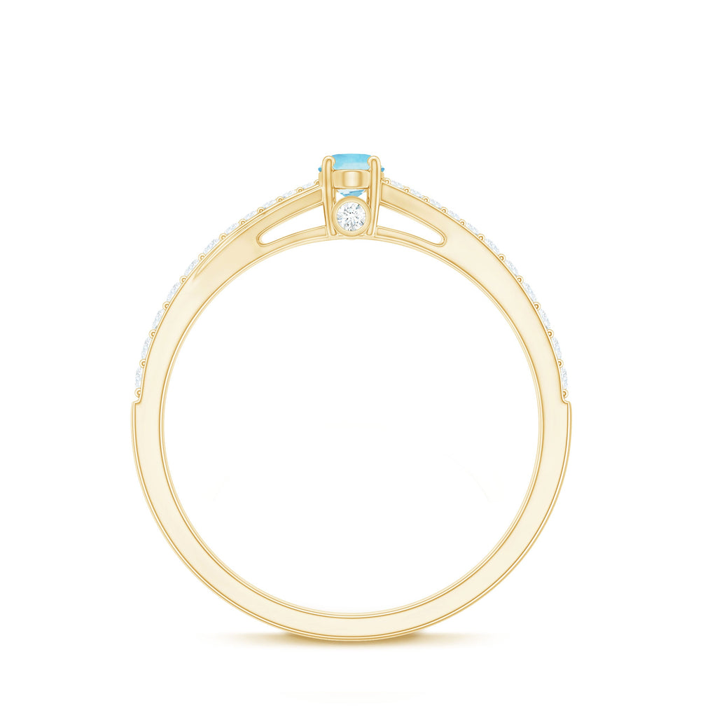 Natural Aquamarine Promise Ring with Diamond Split Shank