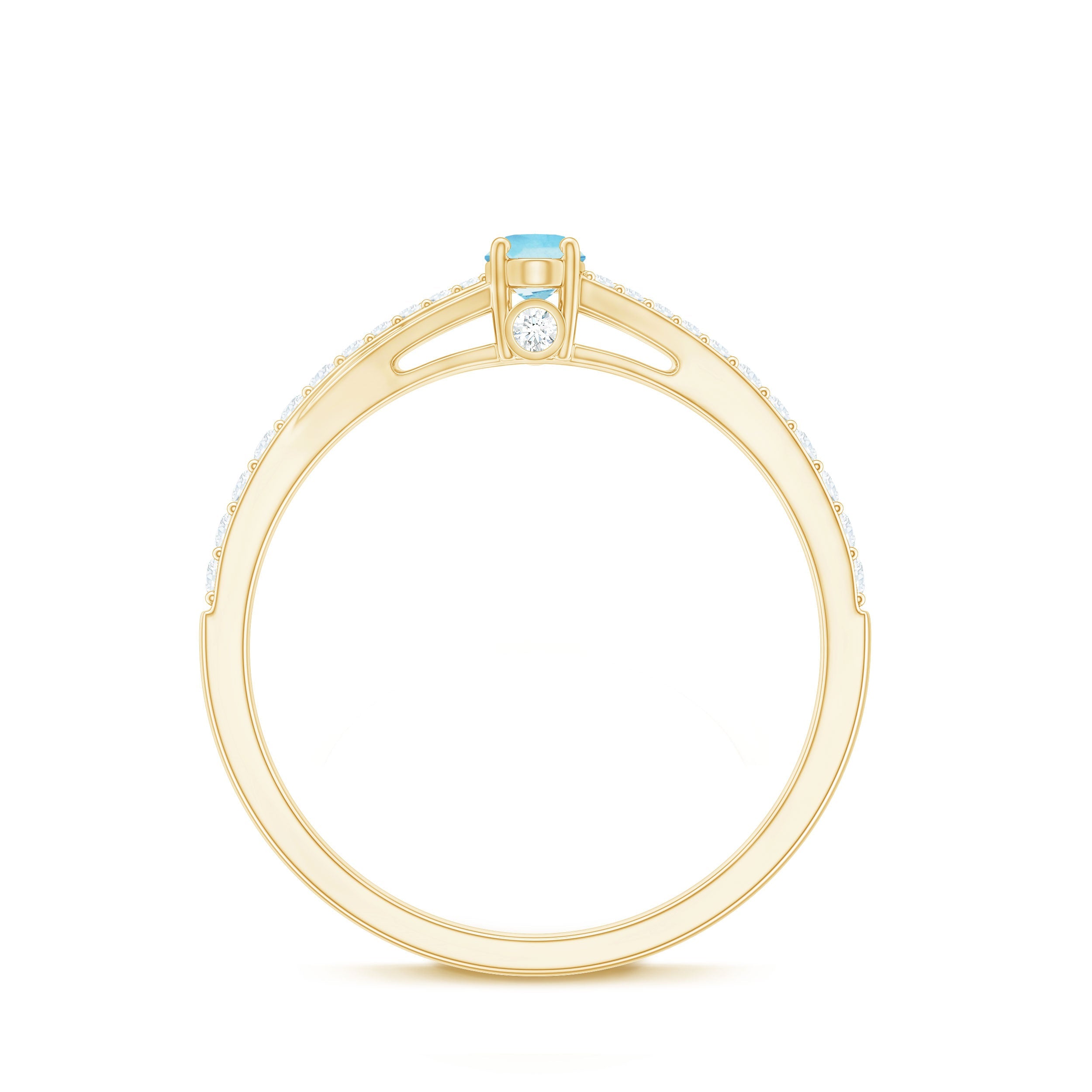 Natural Aquamarine Promise Ring with Diamond Split Shank