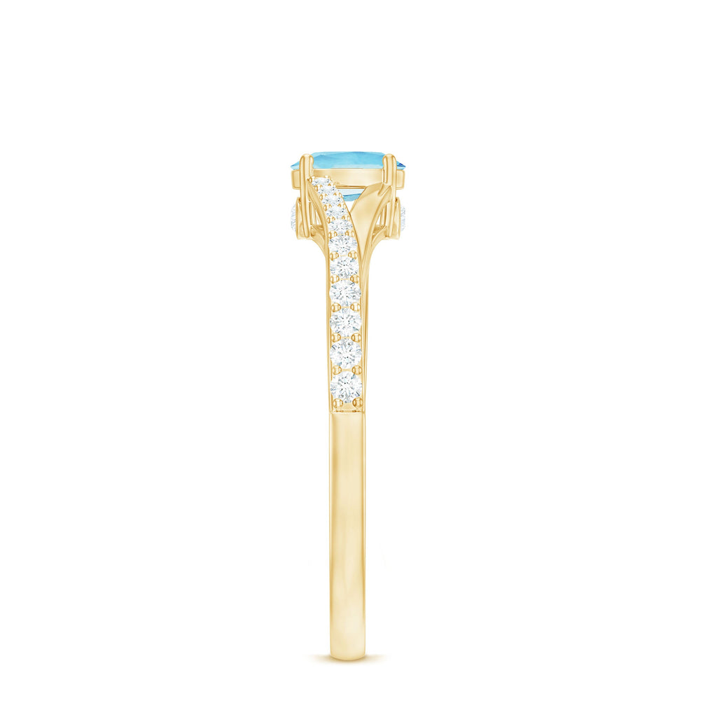 Natural Aquamarine Promise Ring with Diamond Split Shank