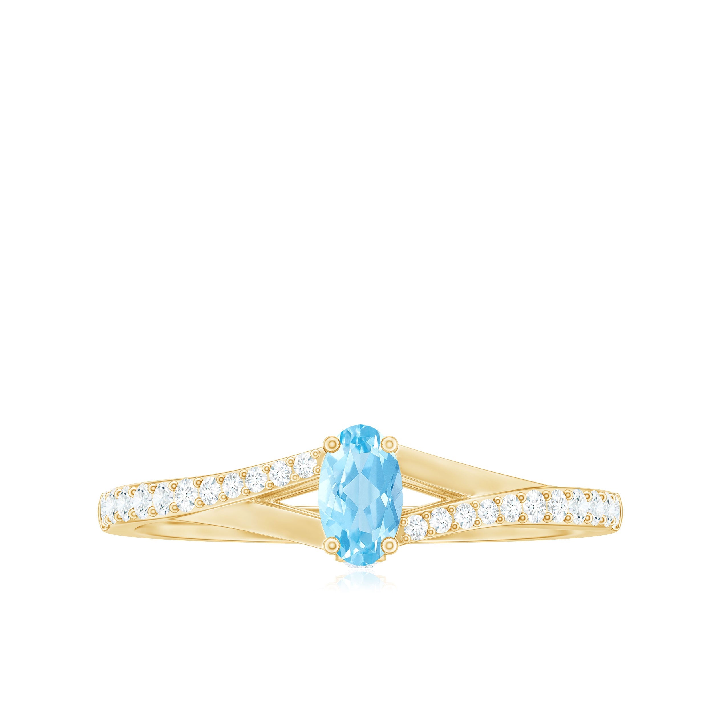 Natural Aquamarine Promise Ring with Diamond Split Shank
