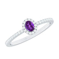 Genuine Oval Amethyst Promise Ring with Diamond Halo