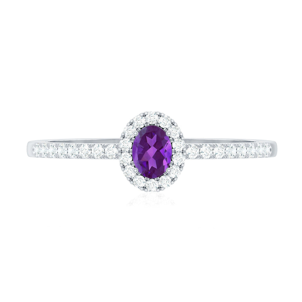 Genuine Oval Amethyst Promise Ring with Diamond Halo