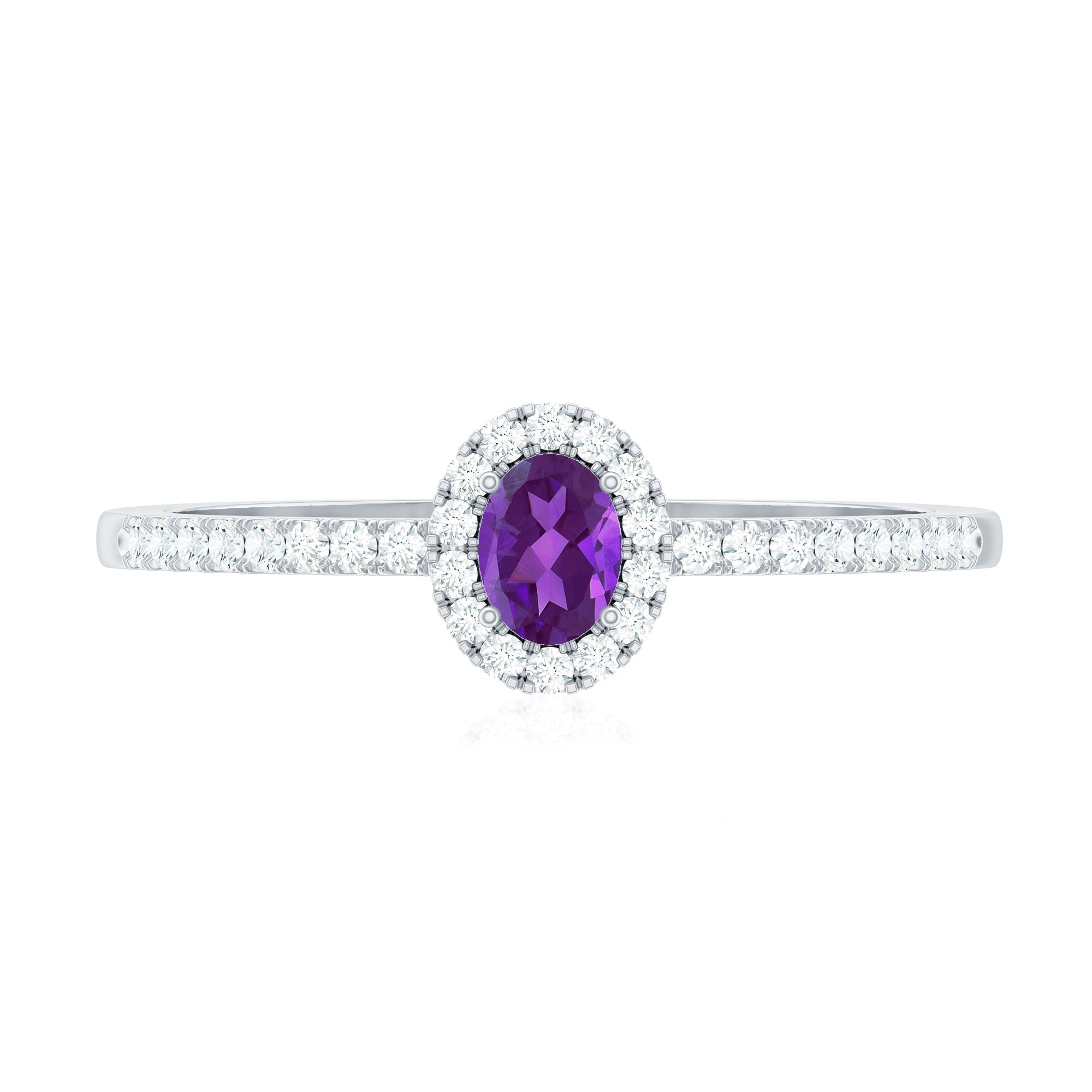 Genuine Oval Amethyst Promise Ring with Diamond Halo