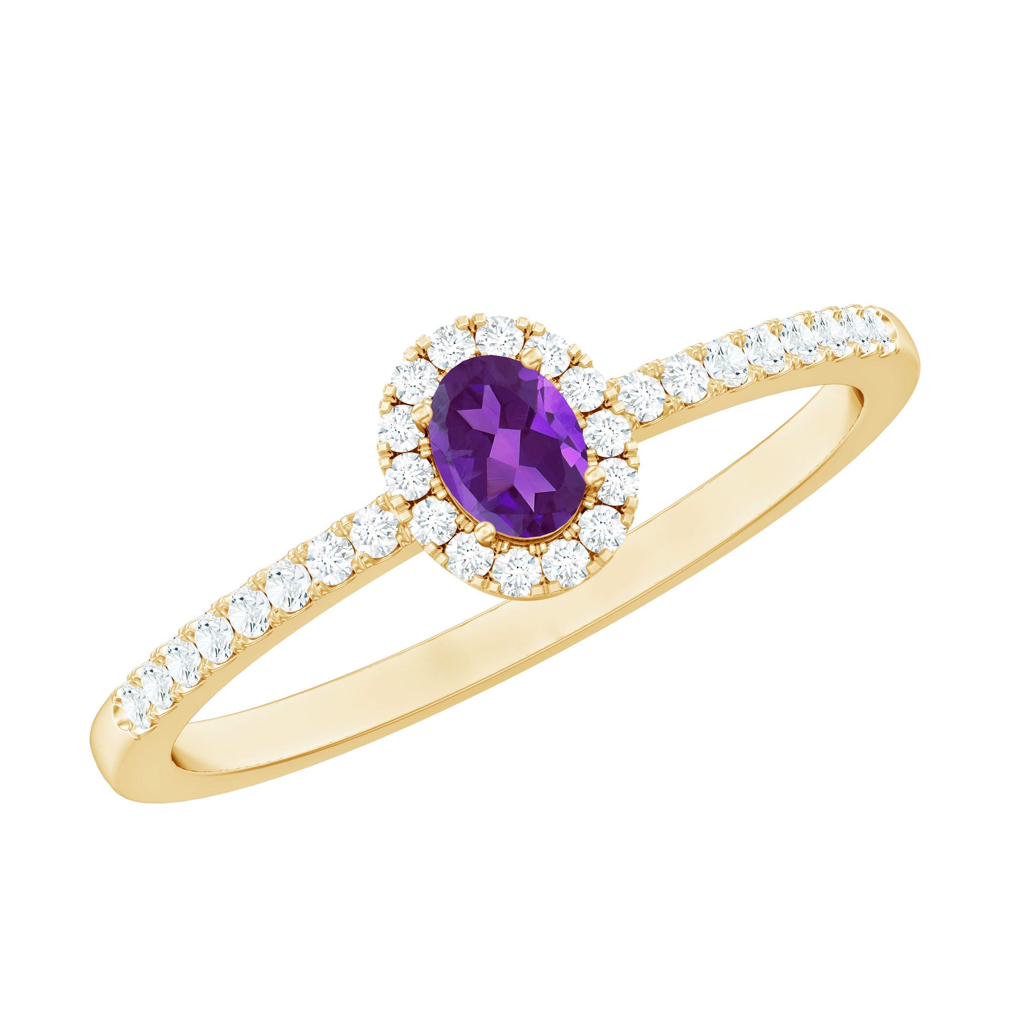 Genuine Oval Amethyst Promise Ring with Diamond Halo